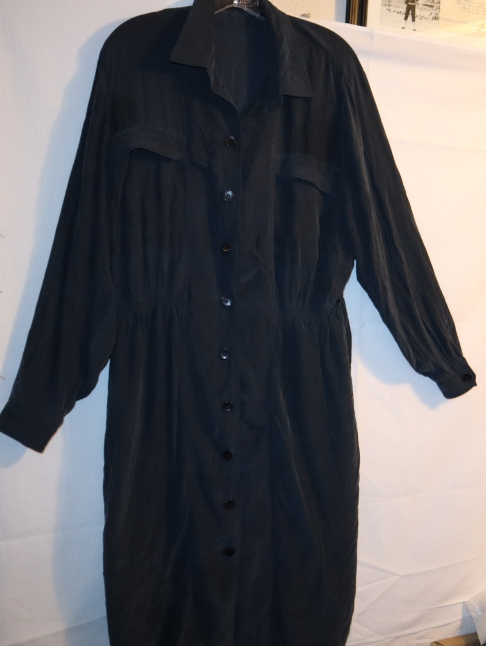 Fink Modell Grey Silk Buttoned Up Dress Midi Size 46 US 14 - Picture 4 of 10